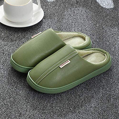 Lloow Comfortable Slippers for Men Women Slippers, Leather Cotton Slippers Women, Winter Indoor Home Warm Slippers, Non-Slip Couple Slippers Autumn and Winter,Green,36_37