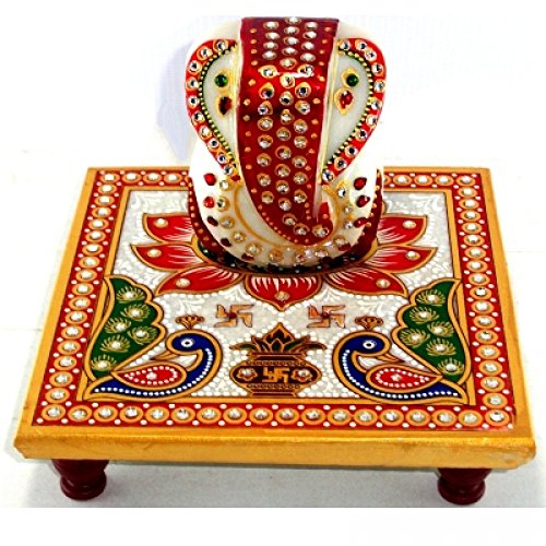 Indoselection Marble Lord Ganesha On Chowki