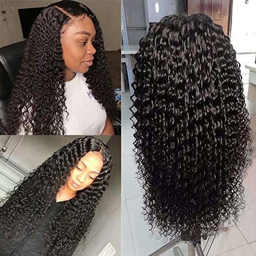 Image of tobasew Deep Wave Lace Front Wigs Human Hair 13x4 HD Transparent Lace Frontal Human Hair Wigs for Women Glueless Brazilian Virgin Hair Pre Plucked Natural Black Color 26inch