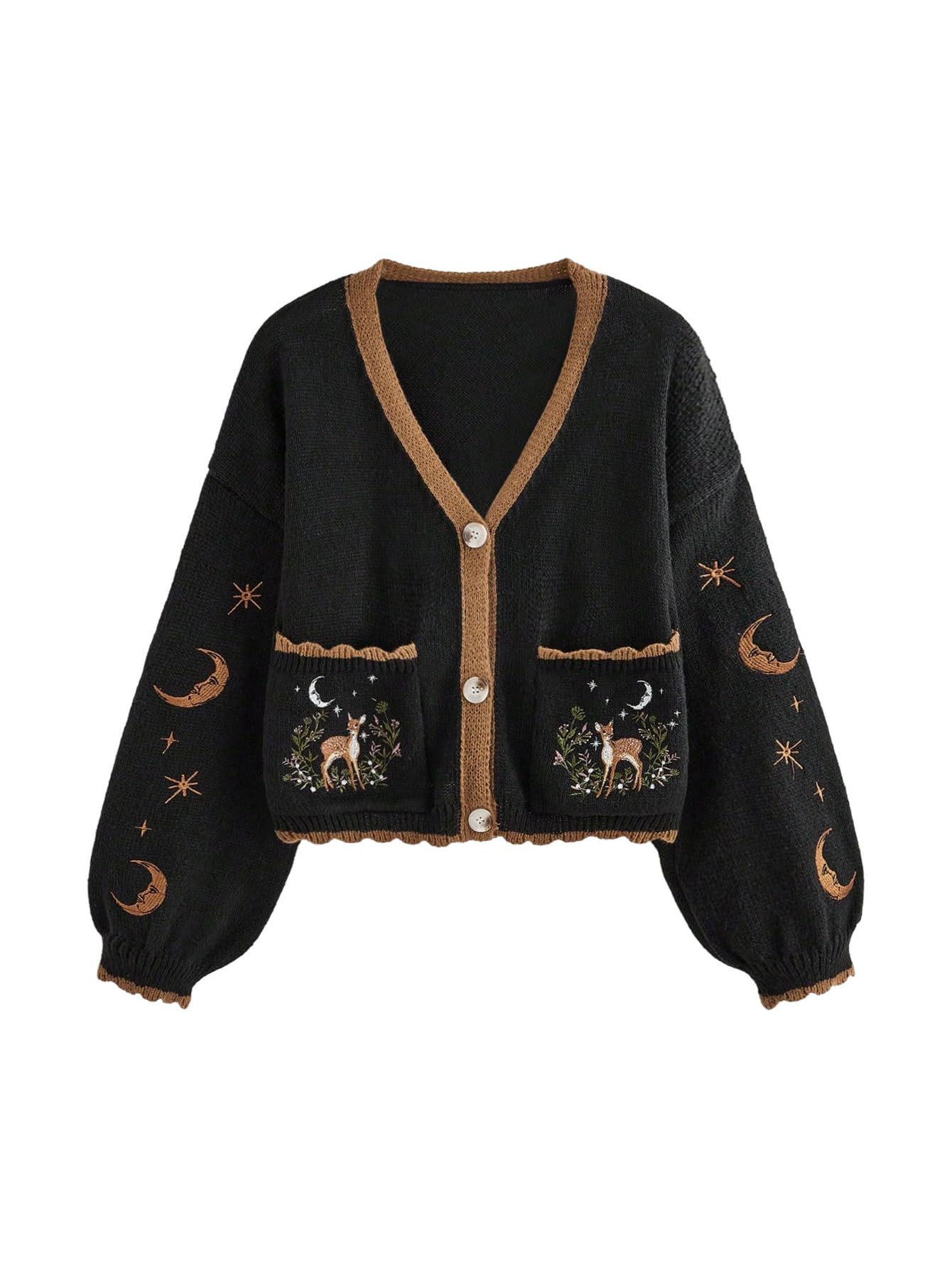 Womens Floral Cropped Cardigan Cottagecore Boho Cardigans Embroidered Open Front Western Sweaters Fall Outwear