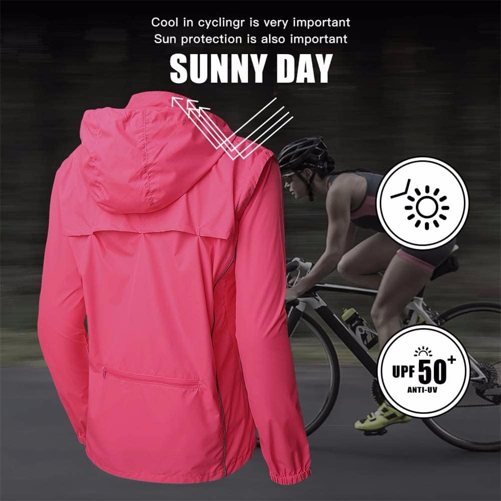 SIDHU Fahrradjacke Damen Winddicht Wasserdicht 2 In 1 Fahrradweste Mit Abnehmbaren Ärmeln UV-Schutz Laufjacke Fahrrad Regenjacke Reflektierende Atmungsaktive Radjacke Radsport Jacke,Pink-L