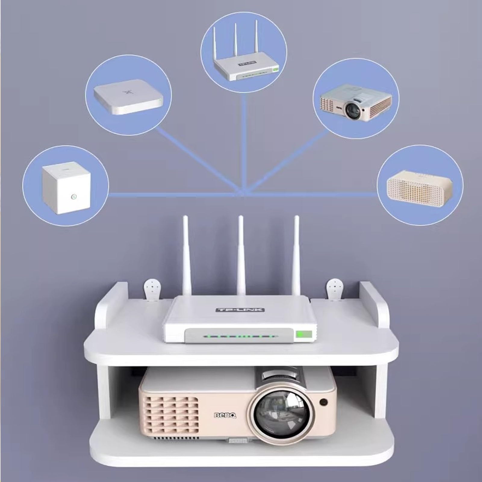 Router-Wandhalterung, WLAN-Router-Aufbewahrungsbox, Kabelmanagementbox, Multifunktions-Aufbewahrungsregal, Router-Schrank for Das Homeoffice(34 * 19.5 * 13cm)