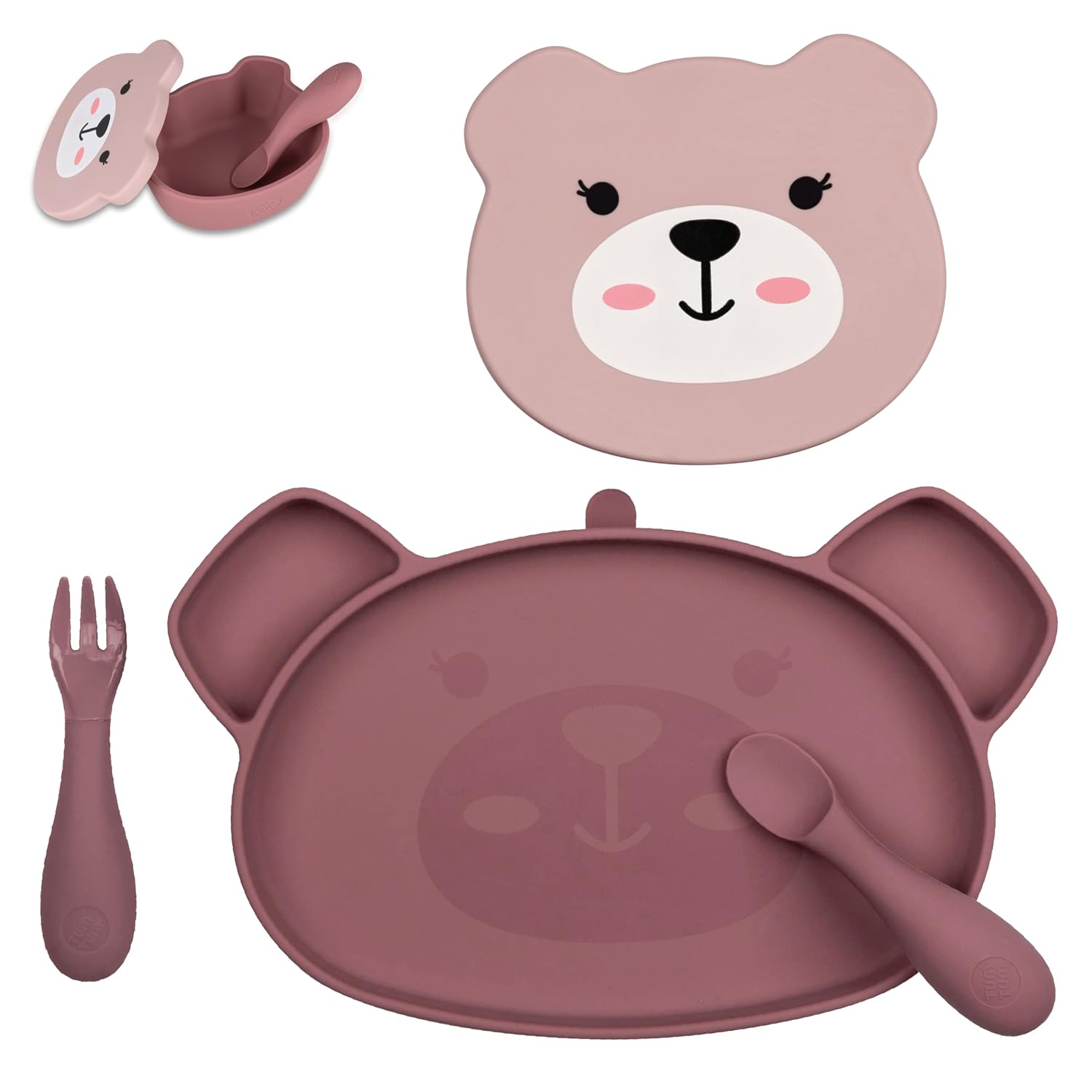 TUM TUM Baby Dinner Set for Weaning, Includes Silicone Suction Plate & Bowl, Baby Cutlery, 6 Months Plus, Dishwasher Safe, BPA Free (Betsy Bear)