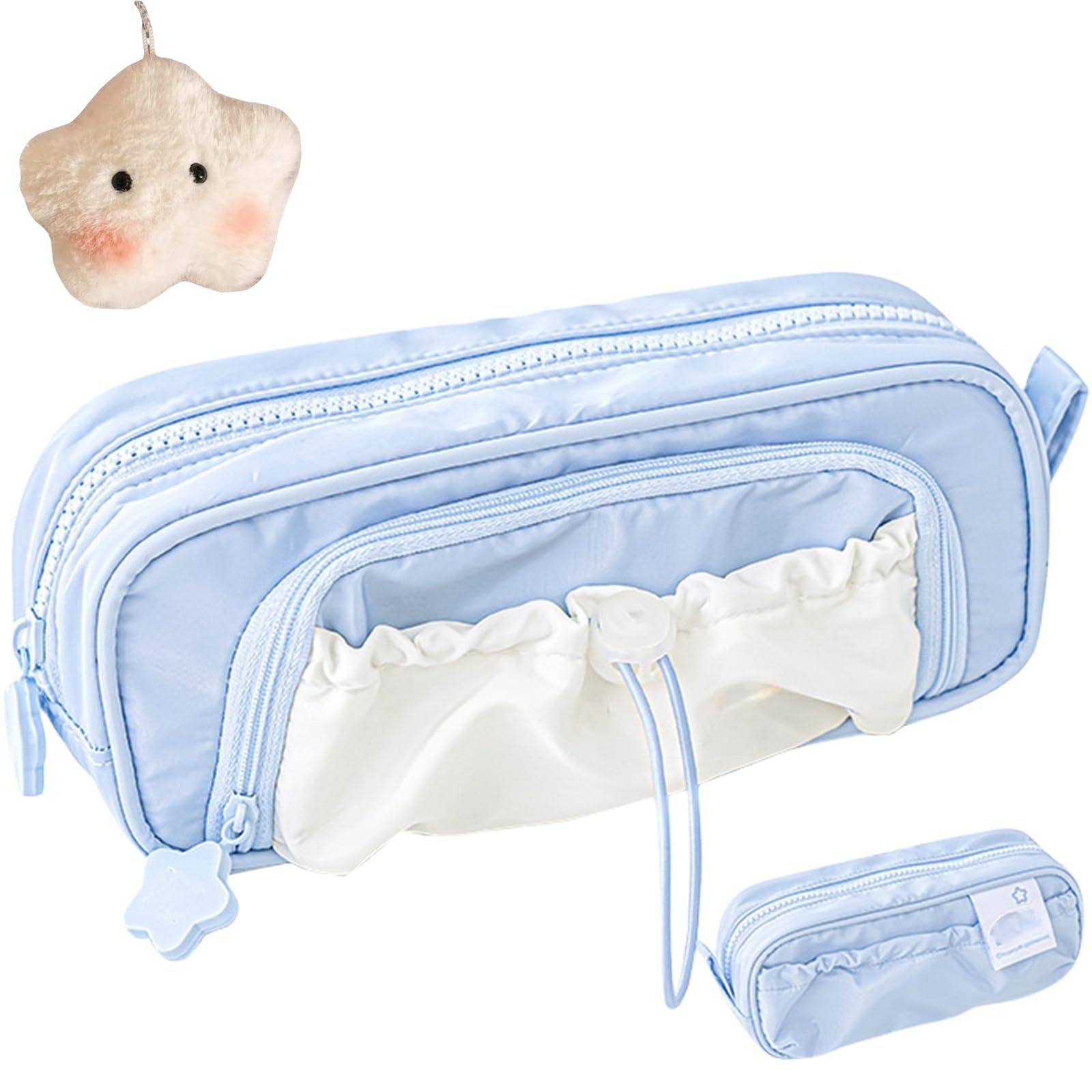 Pencil Case, Cute Kawaii Pencil Pouch,Star Series Large Capacity Drawstring Pencil Cases (Blue)