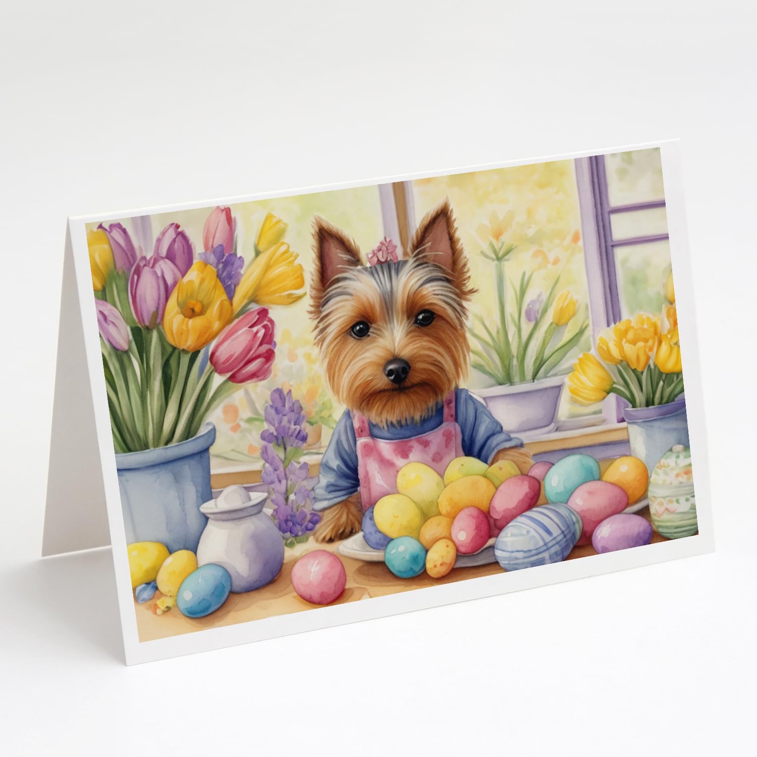 Caroline's Treasures DAC6904GCA7P Decorating Easter Silky Terrier Greeting Cards Pack of 8 Blank Cards with Envelopes Whimsical A7 Size 5x7 Blank Note Cards