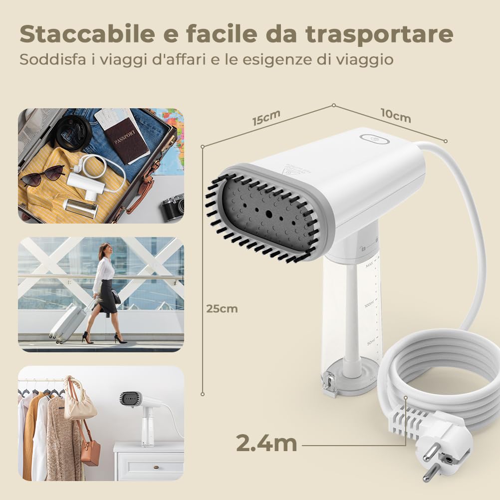 Stiratore Verticale 1000W, Ferro da Stiro da Viaggio con 150ml di Serbatoio d'acqua Piccolo e Leggero, Stira Camicie Rimuove Rapidamente le Pieghe, 1,8M di Cavo, per Casa e Viaggi