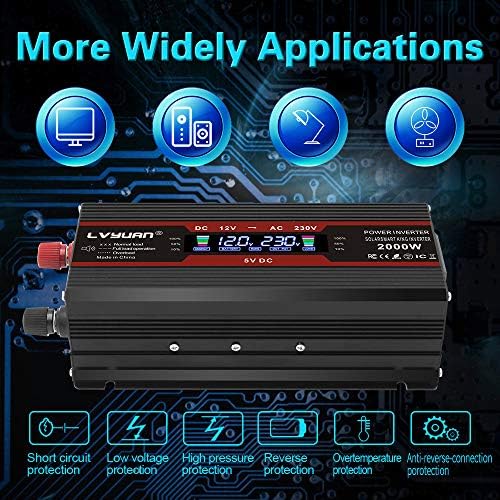 Cantonape Power Inverter 2000w DC 12V to 230V 240V AC Car Converter, 12V Inverter with Cigarette Lighter, 2 USB and UK Sockets Car Adapter With LCD Display