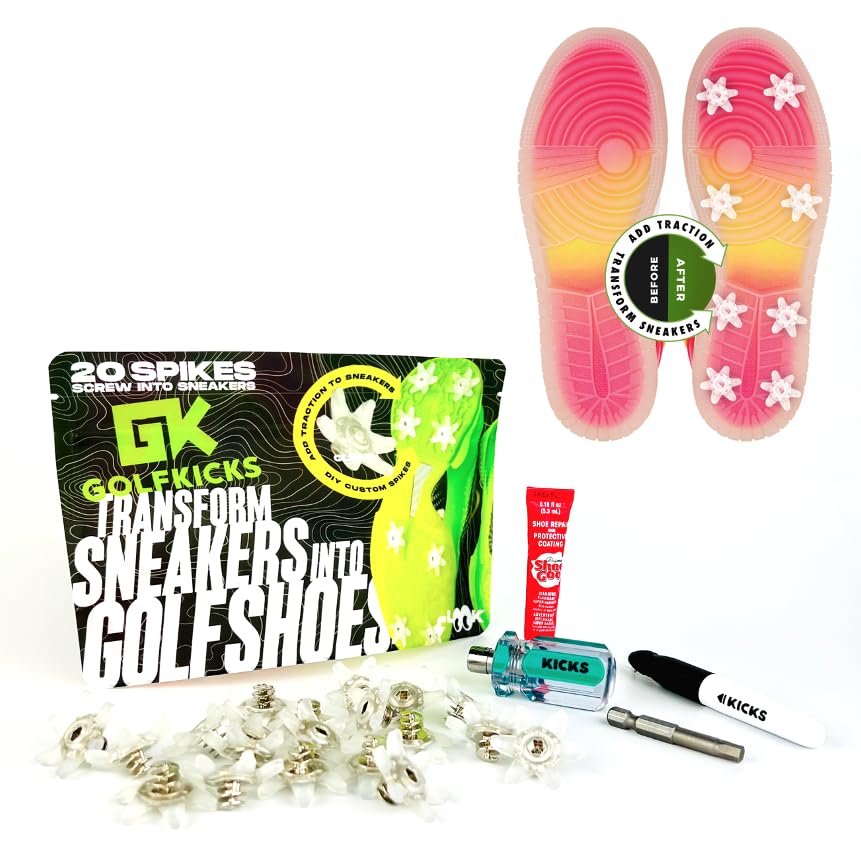 Golfkicks Golf Traction Kit for Sneakers with DIY Golf Spikes - Add Golf Cleats to Any Shoe, 20 Count - As Seen On Shark Tank - PRE-Sale