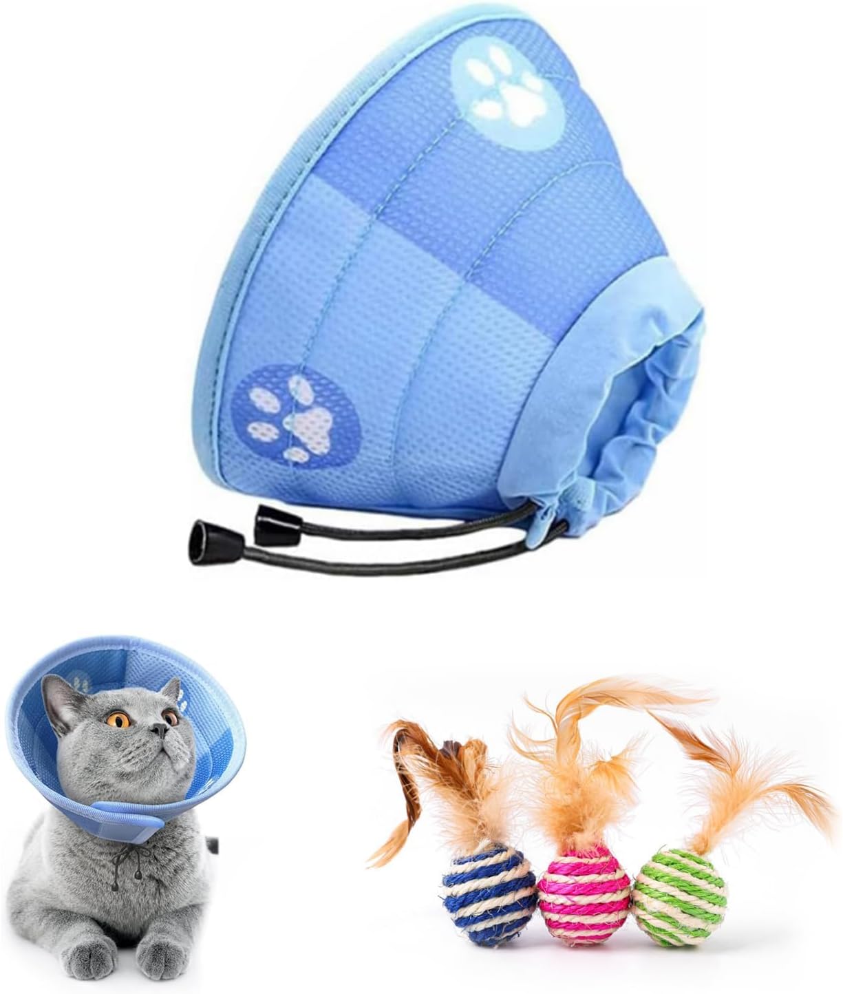 Cat Cone Collar Soft Adjustable Blue & Green Kitten Cone