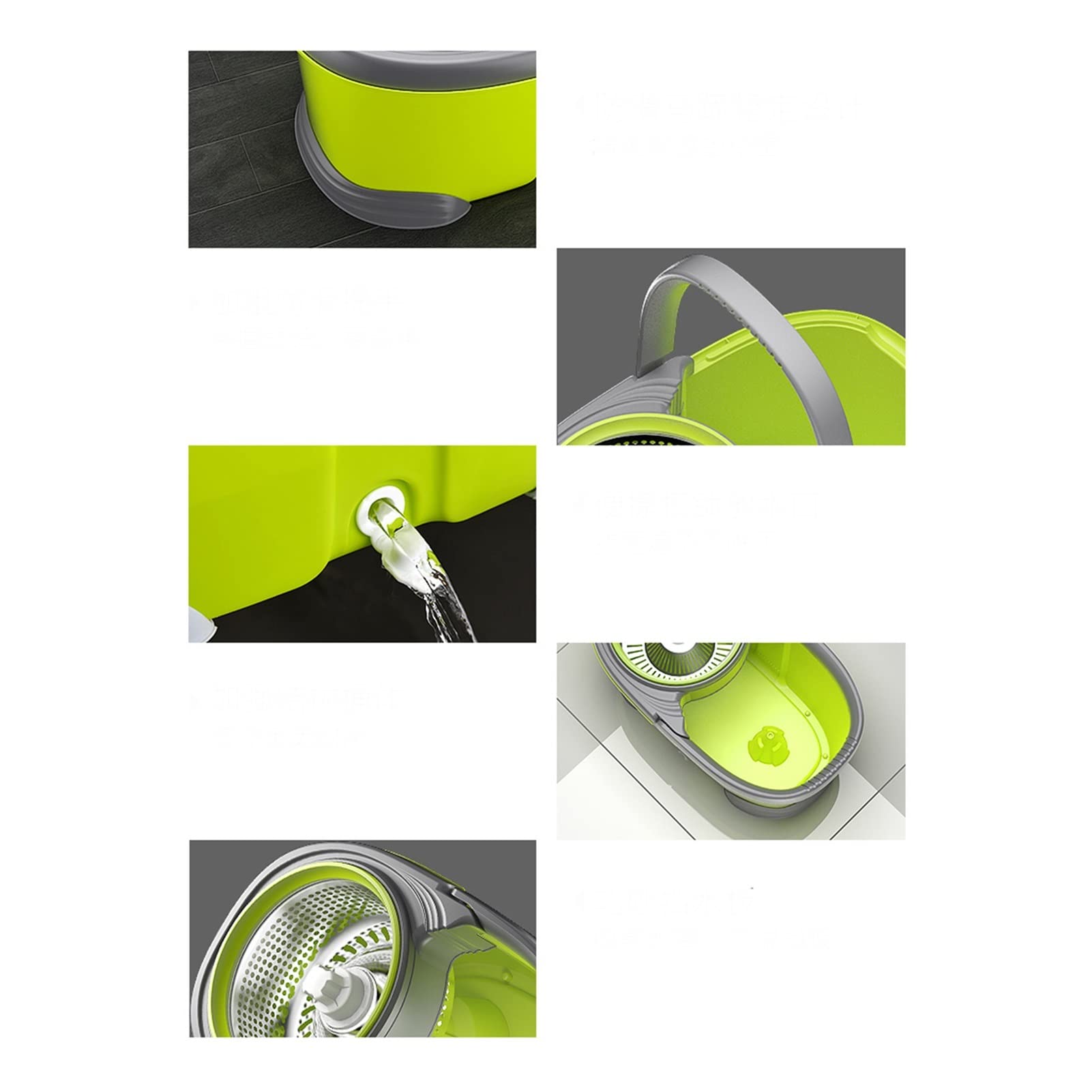 Juego de fregona y Cubo giratorios Spin Mop Bucket con Conjunto de escritorios, Mango Ajustable de Acero Inoxidable, for la Limpieza del Piso de la Cocina for el hogar Fregonas de Microfibra