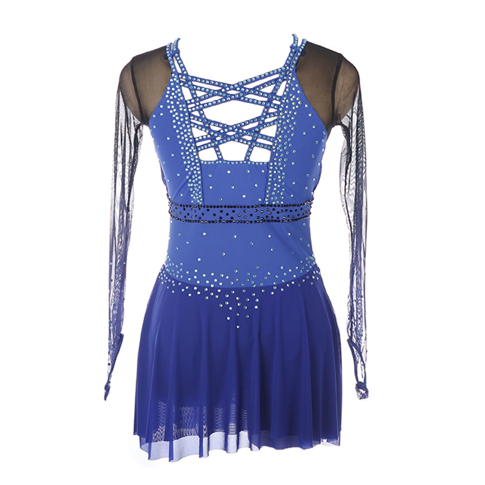 Robes De Patinage Artistique for Femmes, Manches Longues, Cristaux, Vêtements De Patinage Élastiques for La Compétition Et La Performance