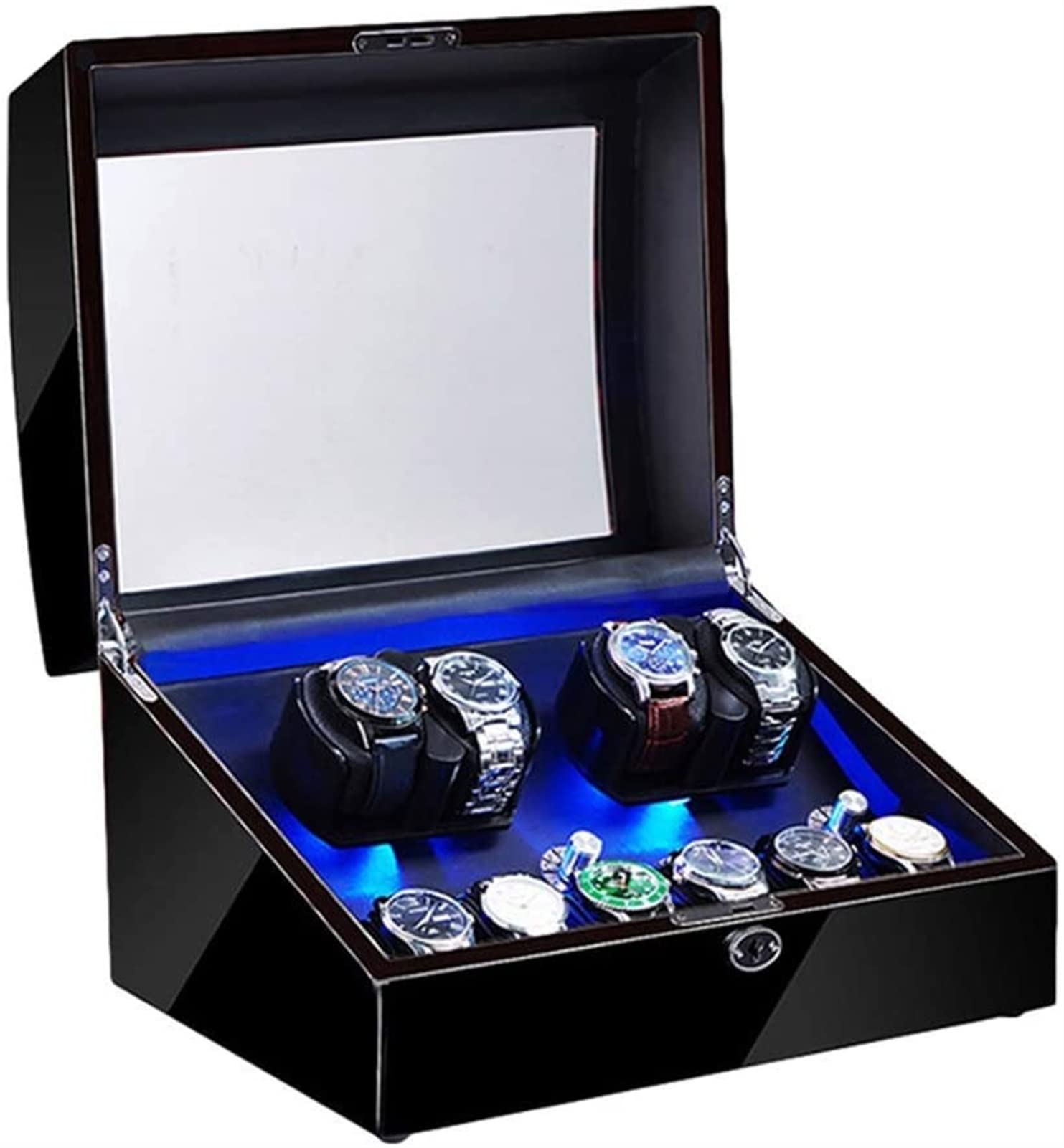 CGCSYZ 4+6 Automatic Watch Winder With LED Illumination Flexible Watch Pillow Piano Paint Exterior Quiet Motor Dual Power Supply Accessories (Black)