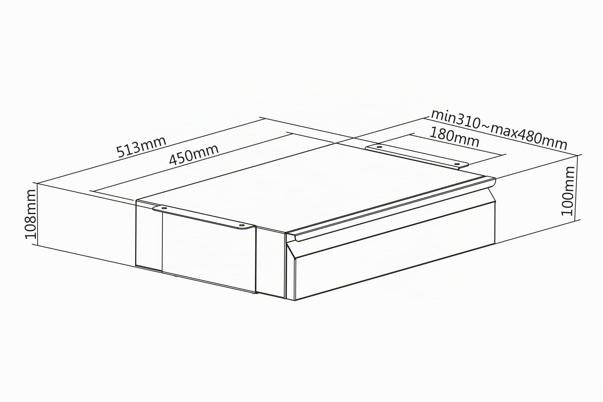 DIGITUS Cassetto sottobanco, Estensibile, Leggero, Profondità 48 cm, Portata 5 kg, Da montare sotto la scrivania, il banco di lavoro o il piano di lavoro, Nero