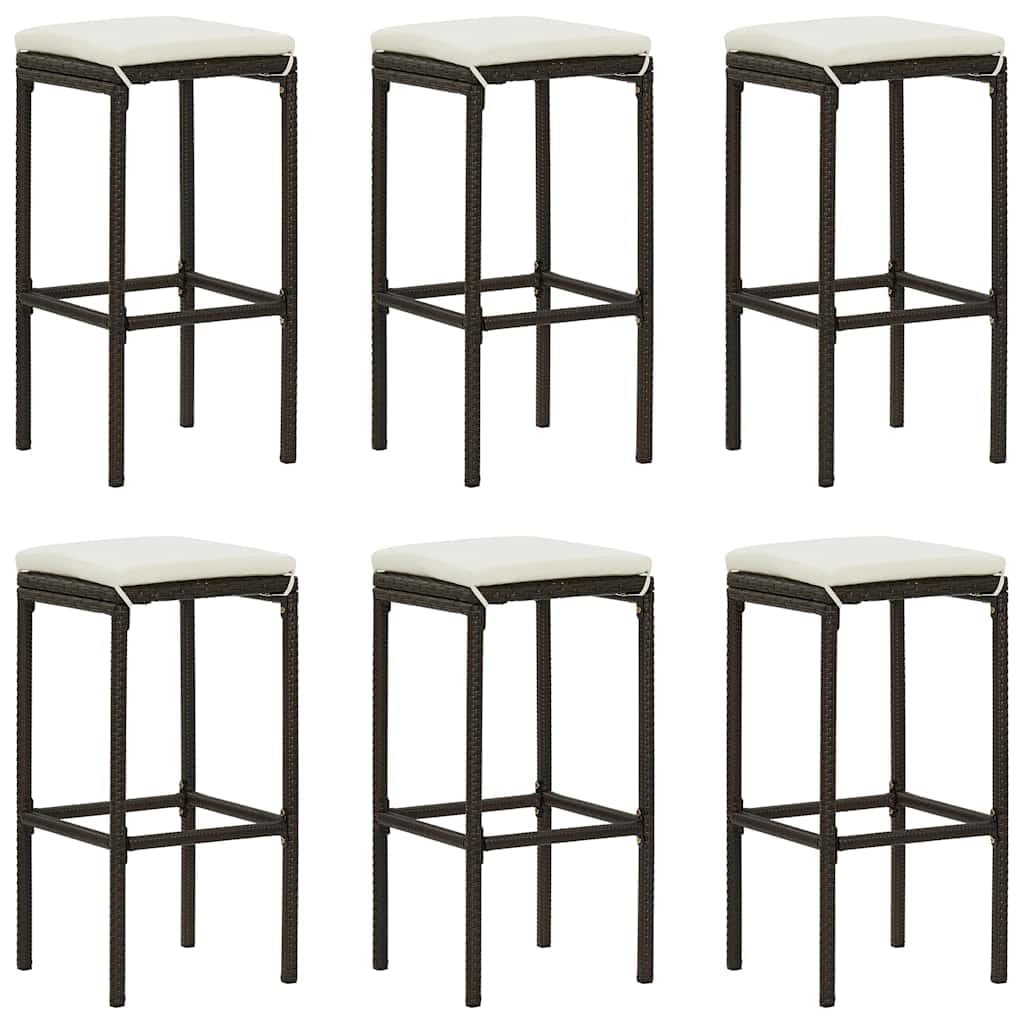 Tabourets de bar en rotin lot de 6 avec coussins marron 76cm