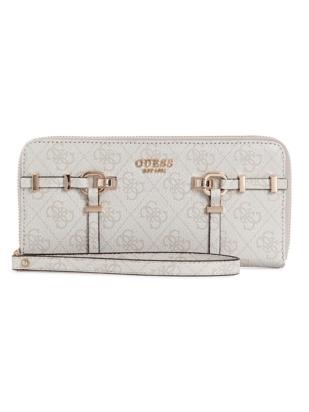 GUESS portafoglio Leona Logo SLG Zip Around Wallet Bone Logo avorio