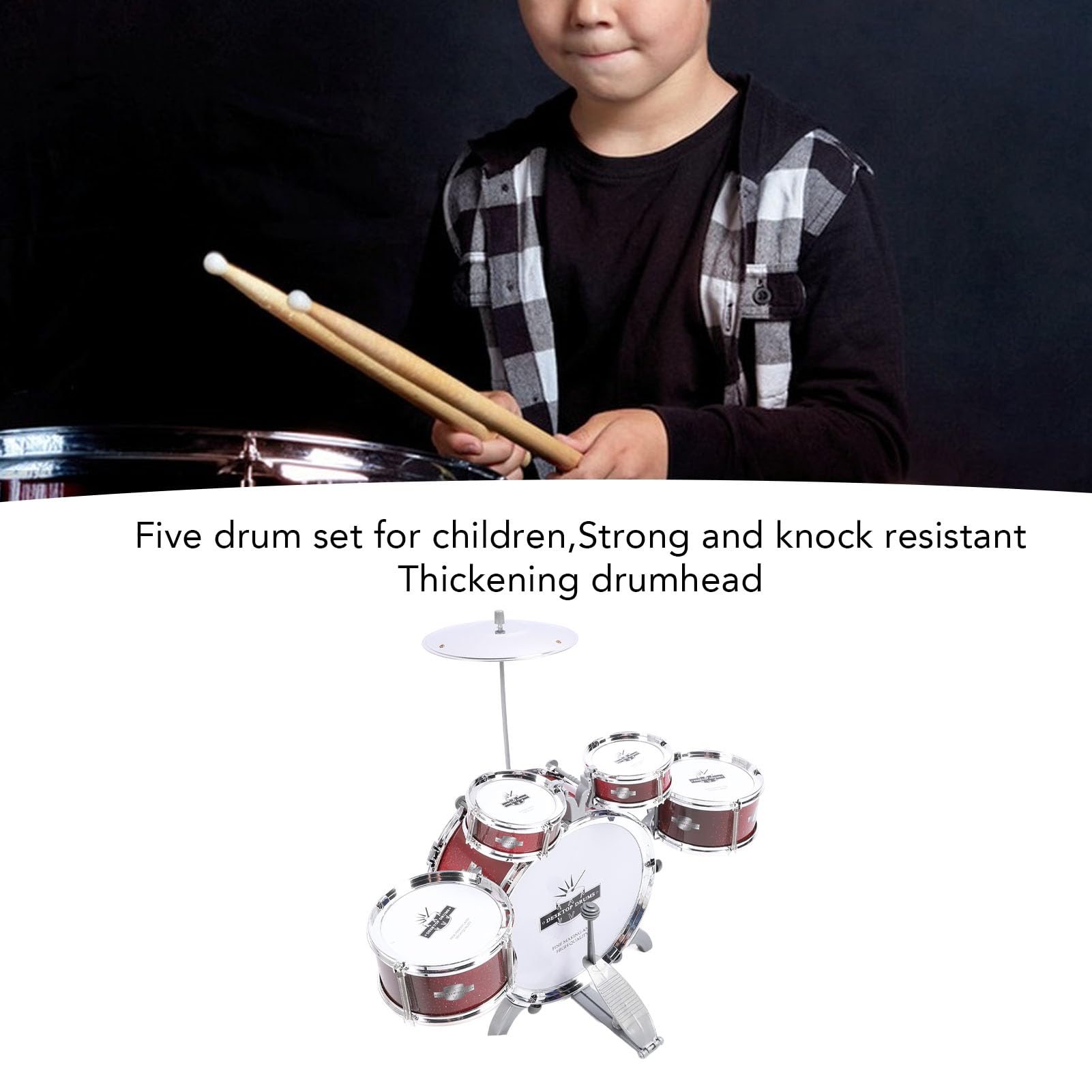 Domary Zestaw Perkusji Jazzowych dla Dzieci dla Małych Dzieci Edukacyjne Instrumenty Muzyczne Zabawka 5 Bębnów do Wczesnego Uczenia się Materiał ABS