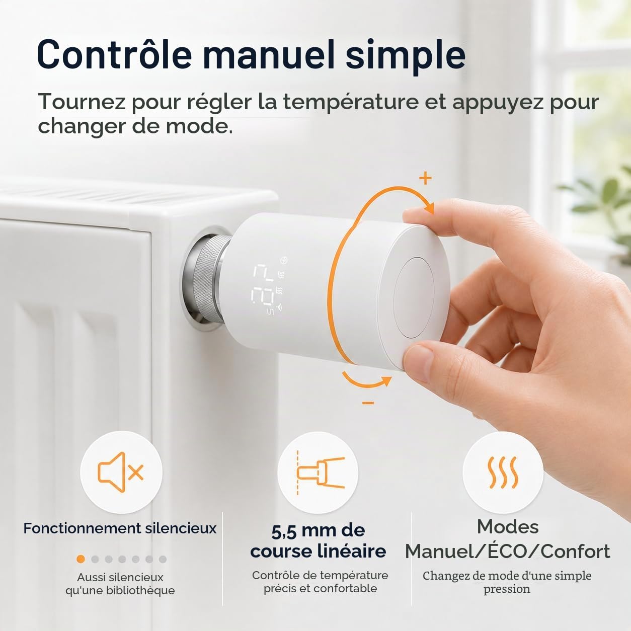 Yasorn Thermostat Wi‑FI 2,4 GHz pour Radiateur avec Molette, LED & Contrôle App, Compatible Alexa/Tuya, Installation Facile Maison & Bureau, Programmation Hebdomadaire
