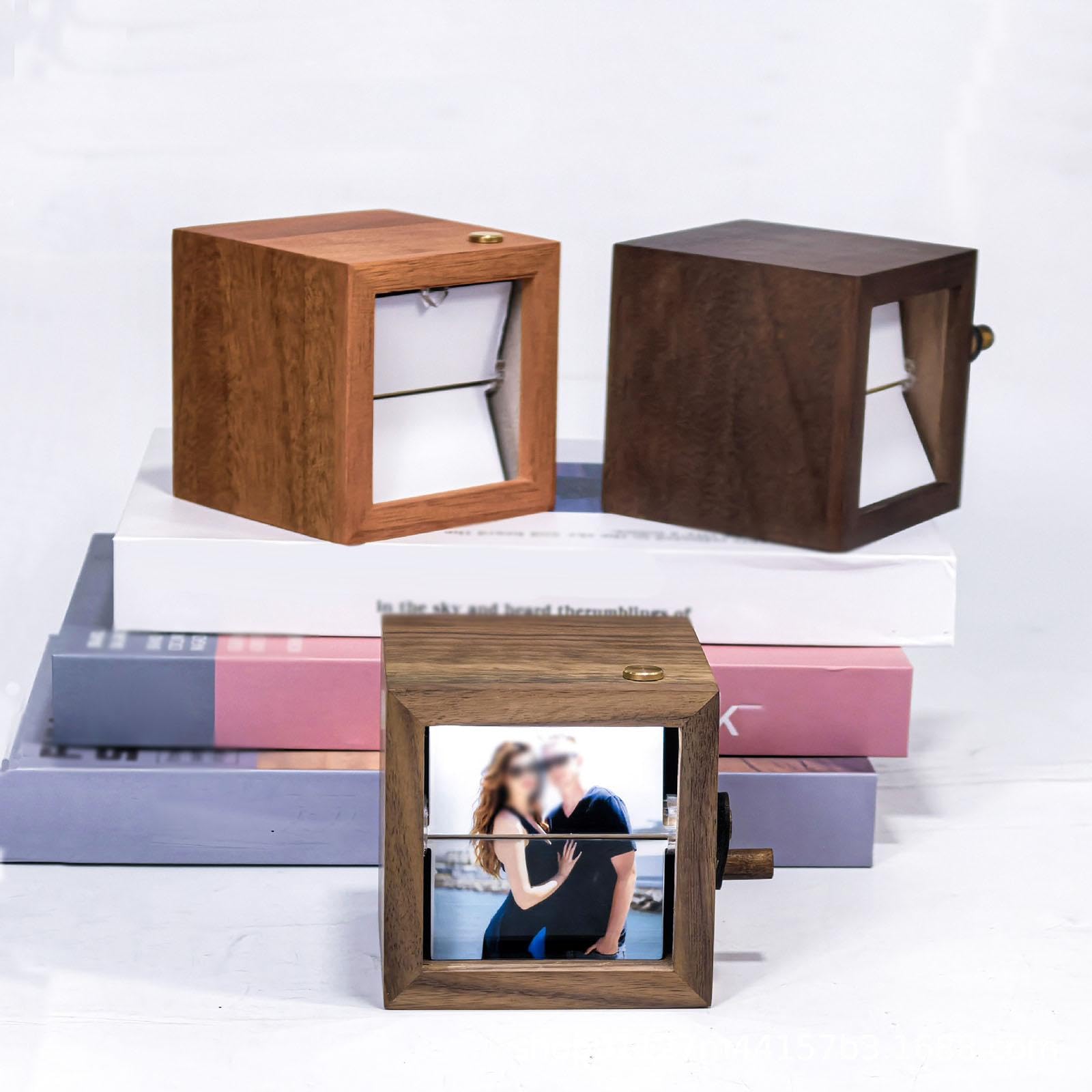 Marco de Fotos Tipo Flipbook, álbum de Fotos Manual, Marco de Mesa, álbum de Fotos de Madera con, Ideal para Parejas Y Celebraciones Familiar, 8 Páginas, Individual