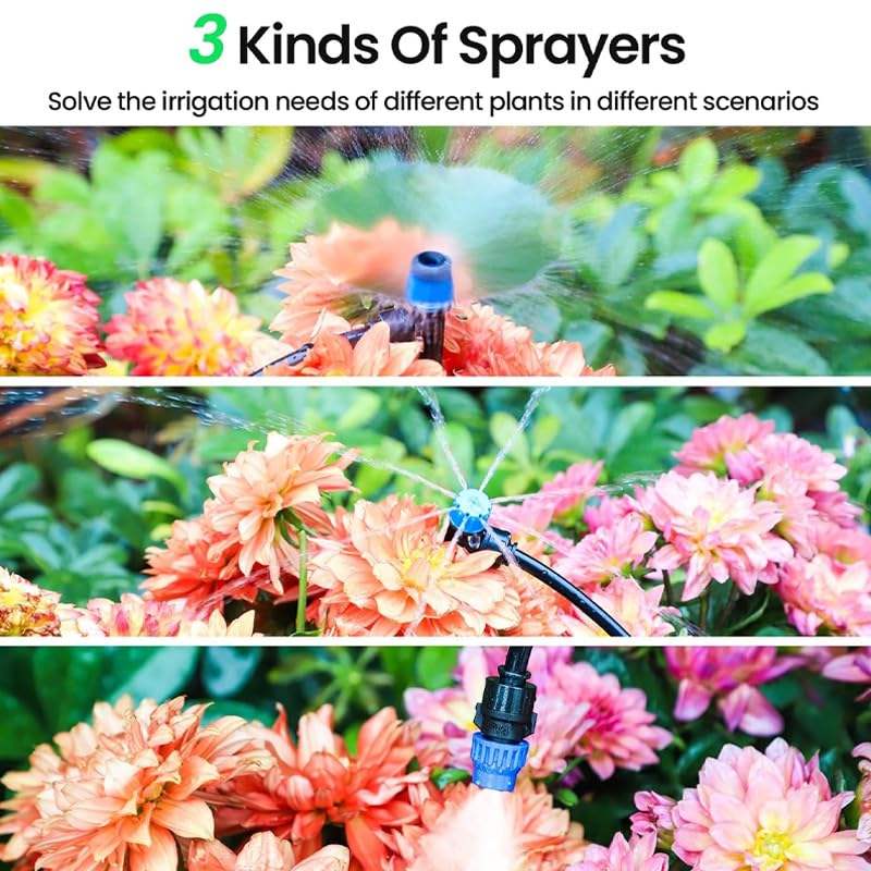 Miniatura 3 de Kit automático de riego por goteo para invernadero, patio y jardín - Sistema de riego de micro nebulización con boquillas ajustables, temporizador y