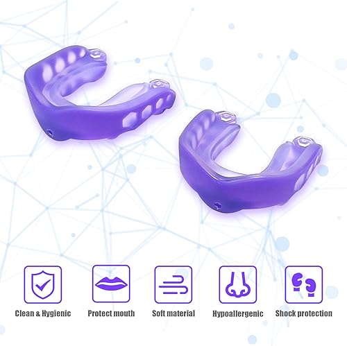 Miniatura 10 de Paquete de 2 protectores bucales de fútbol, protectores bucales deportivos con correa y caja para baloncesto, protector bucal deportivo para