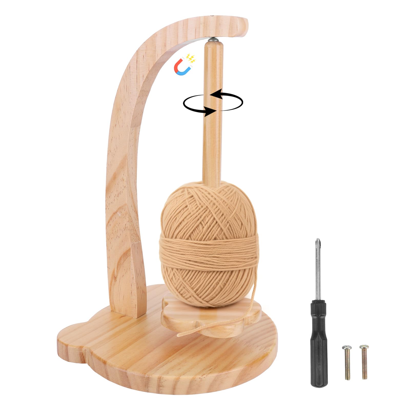 Wooden Yarn Holder for Crochet & Knitting, Magnetic Rotating Yarn Spinner Rack, Stable 320g Yarn Shaft Dispenser