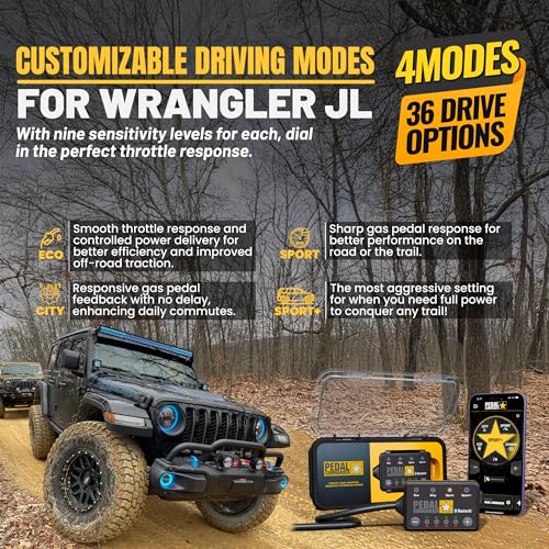 Image of PEDAL COMMANDER for Jeep Wrangler JL 2018-2026 Throttle Response Controller - Anti-Theft, 4 Modes 36 Settings, App Control, Plug-and-Play - Off-Road Trail & Rock Crawling Performance Upgrade