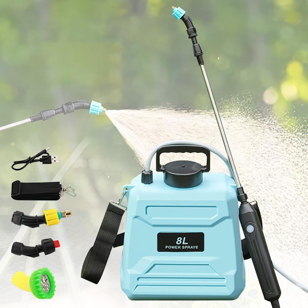 Pulverizador Eléctrico 8L/5L, 3 Boquillas,Pulverizador de jardín (8L-Bleu)