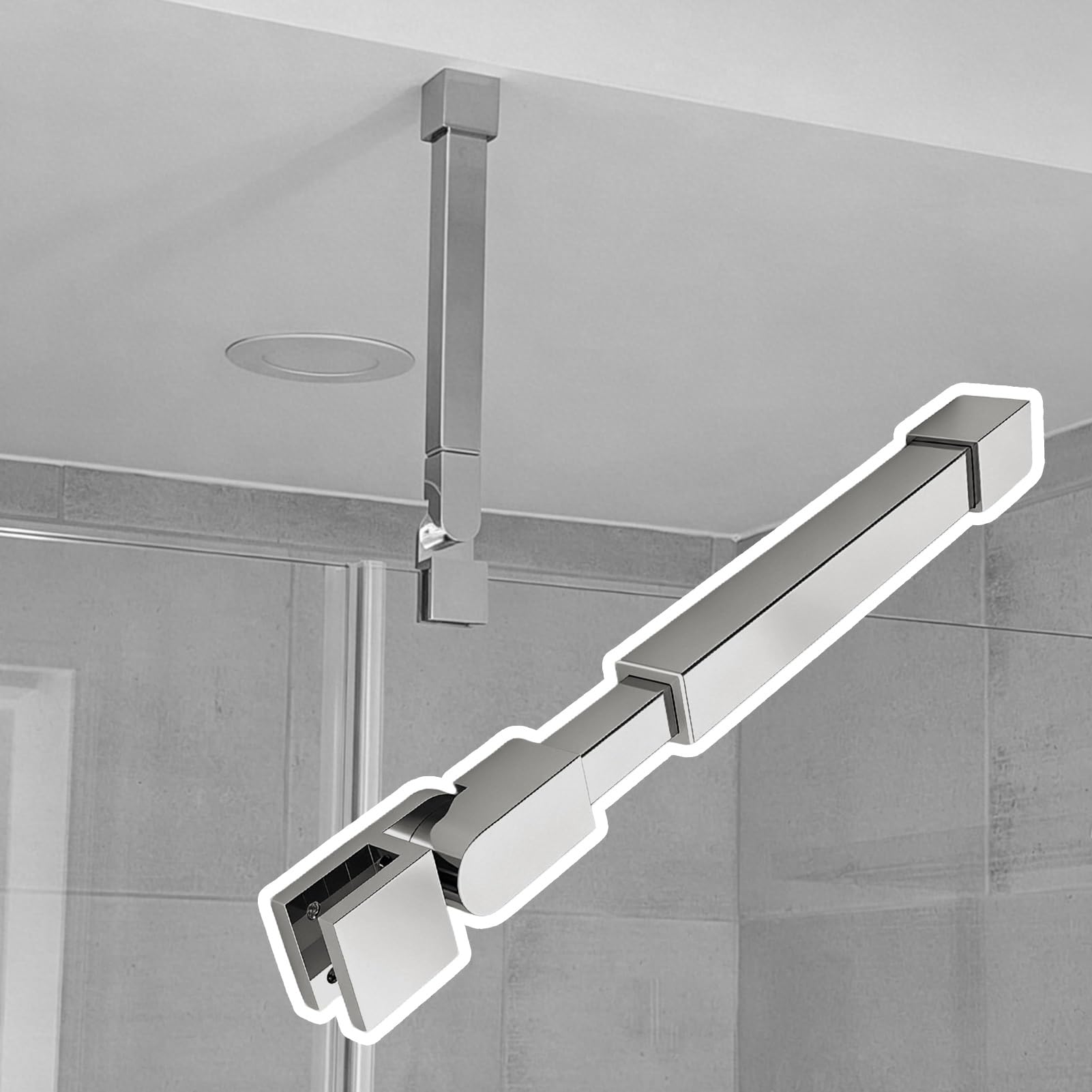 Barre de support paroi douche chrome brillant tige robuste verre securit