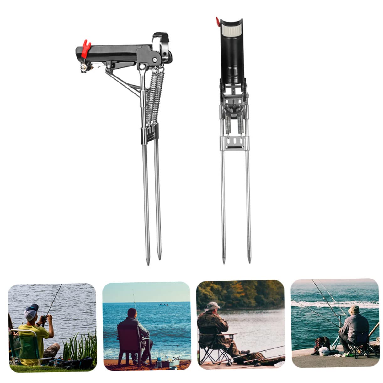 Kisangel Soporte de Pesca de Pesca Equipo de Pesca bastidores de Barras Portacañas automático Inserto de caña de Pescar Soporte automático para cañas de Pescar Acero Inoxidable Black