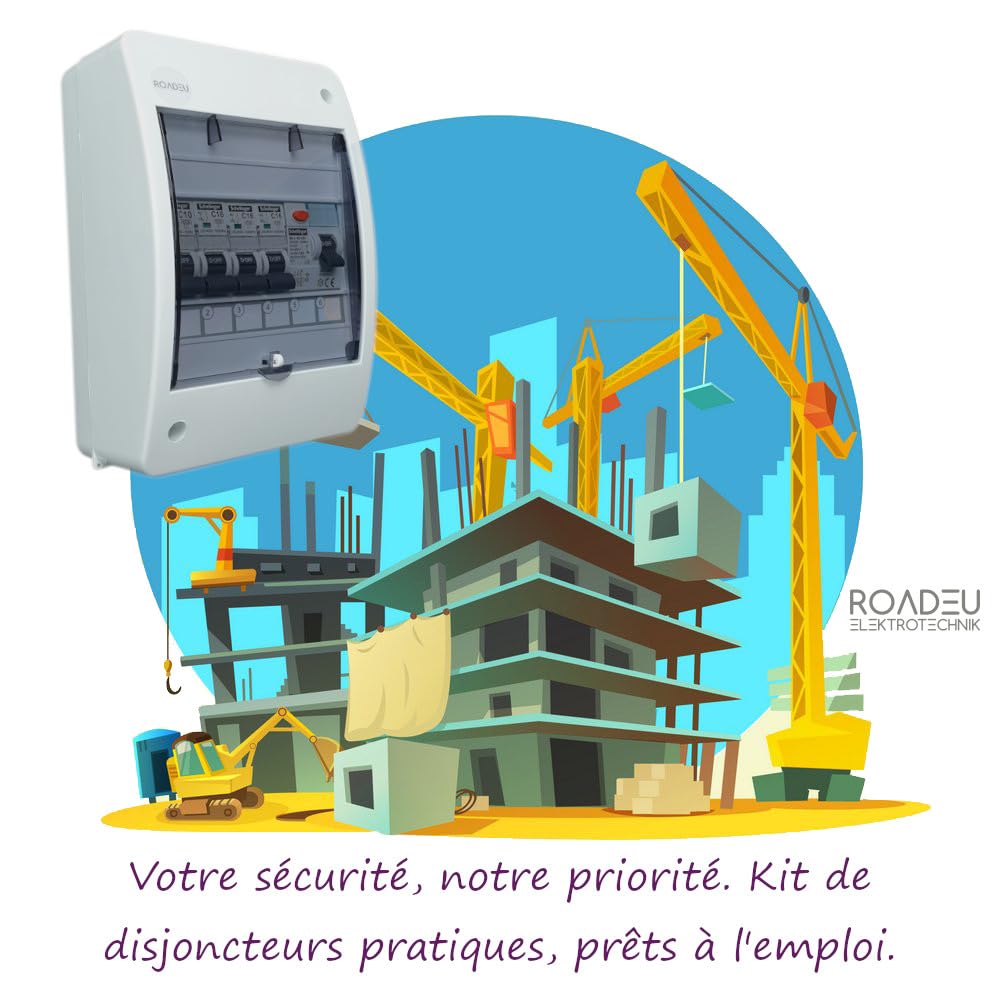 RoadEu - Coffret de chantier Tableau Electrique, Boîte à fusibles à montage en saillie avec disjoncteur différentiel 40A 30mA 2P et 3 x C 16A C 10A 230V