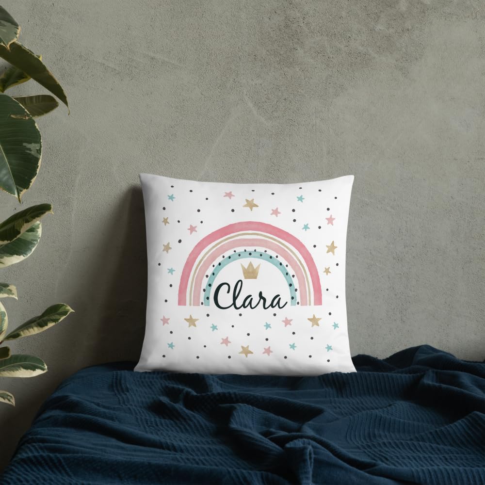 Kembilove Cojín Infantil Personalizado – Almohada Bebe Guardería Personalizado con el Nombre – Regalos para Bebes – Regalos Personalizados - Arcoiris