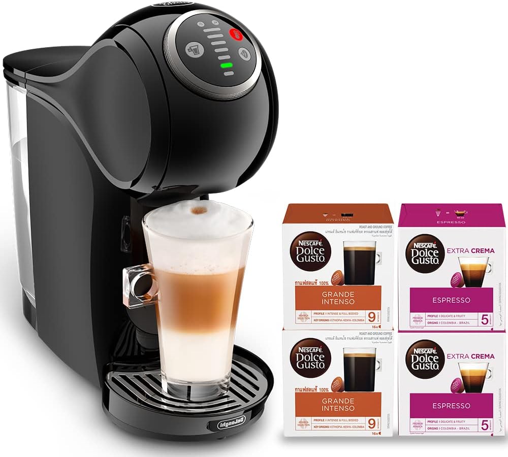 NESCAFÉ DOLCE GUSTO by De'Longhi GENIO S PLUS Automatic Capsule Coffee Machine with 4 FREE Capsule Boxes, Compact & Powerful up to 15 Bar Pressure Coffee Maker EDG315.B+4CAPS BUNDLE Black