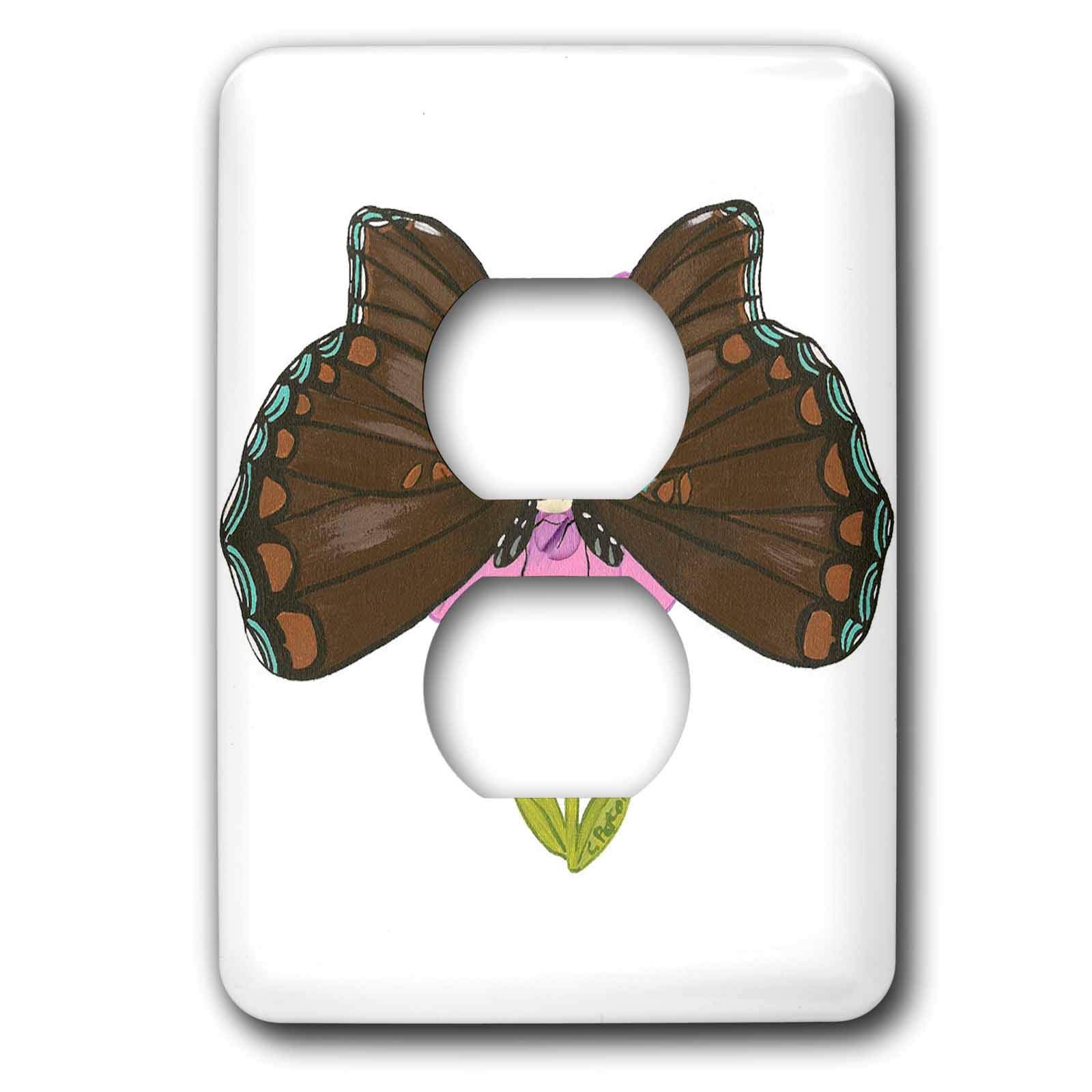 Cacher prise electrique blanche avec cette plaque decorative papillons marrons et rose