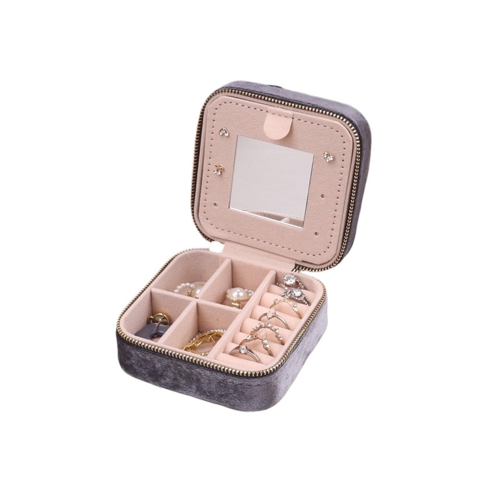 LOVSSU Small Jewelry Box Velvet Jewelry Storage Box For Rings Necklaces Pendants Bracelets And Accessory Display(Gray)