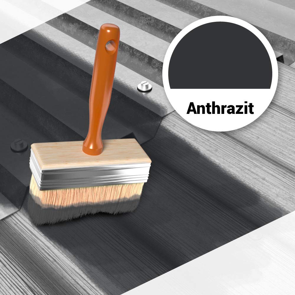 Dachfarbe 7kg Anthrazit, Sockelfarbe, Dachlack, Dachsanierung, Flexibler Polymermembran Wetterbeständig + Farbroller 10cm Mikrofaser mit Bügel Set RM46