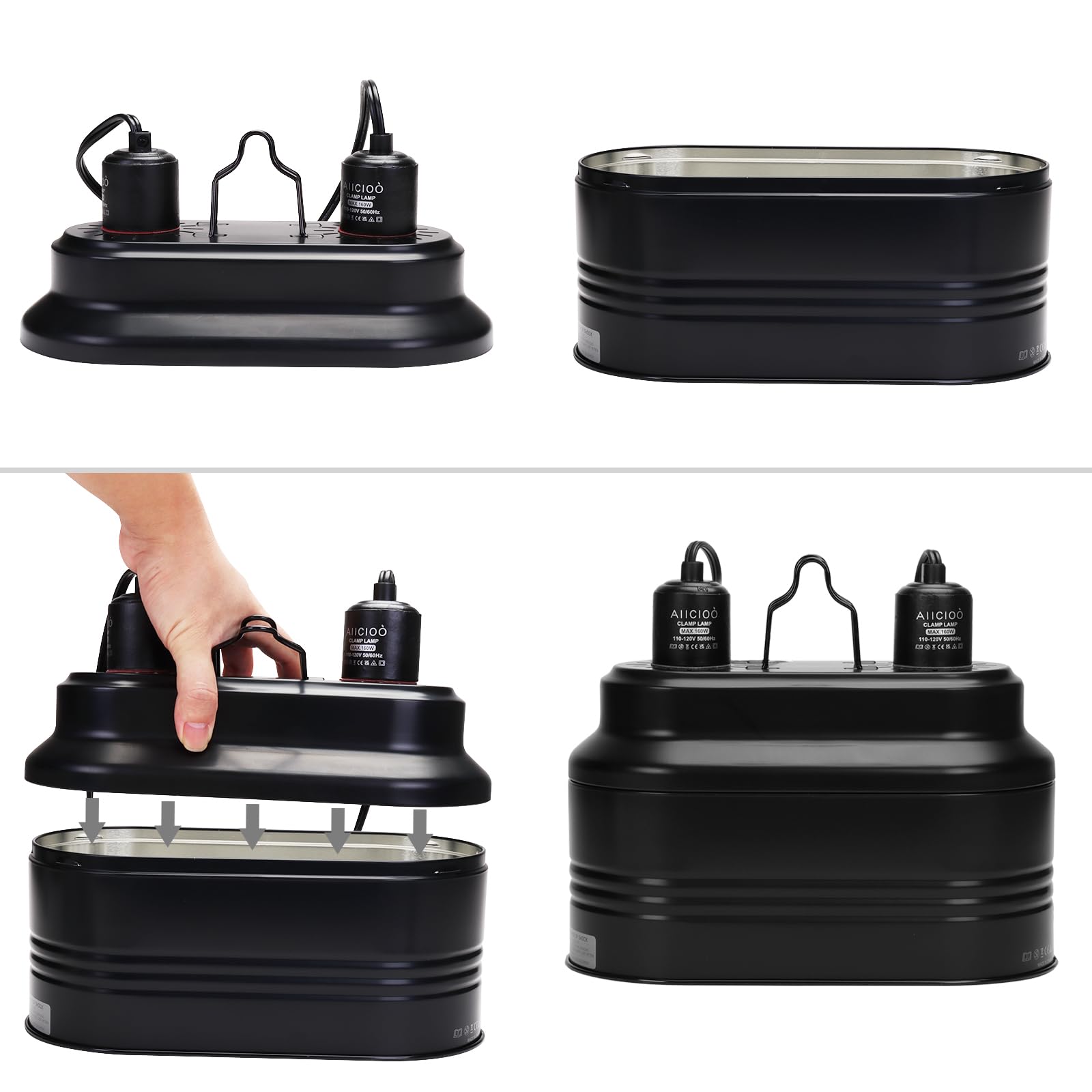 Aiicioo Dual Reptile Light Fixture - Bearded Dragon Light Fixture Double Reptile Heat Lamp Dome Max 160 Watt Terrarium UVB Reptile Light for Turtle Tank Vivarium Hermit Crab - image 5