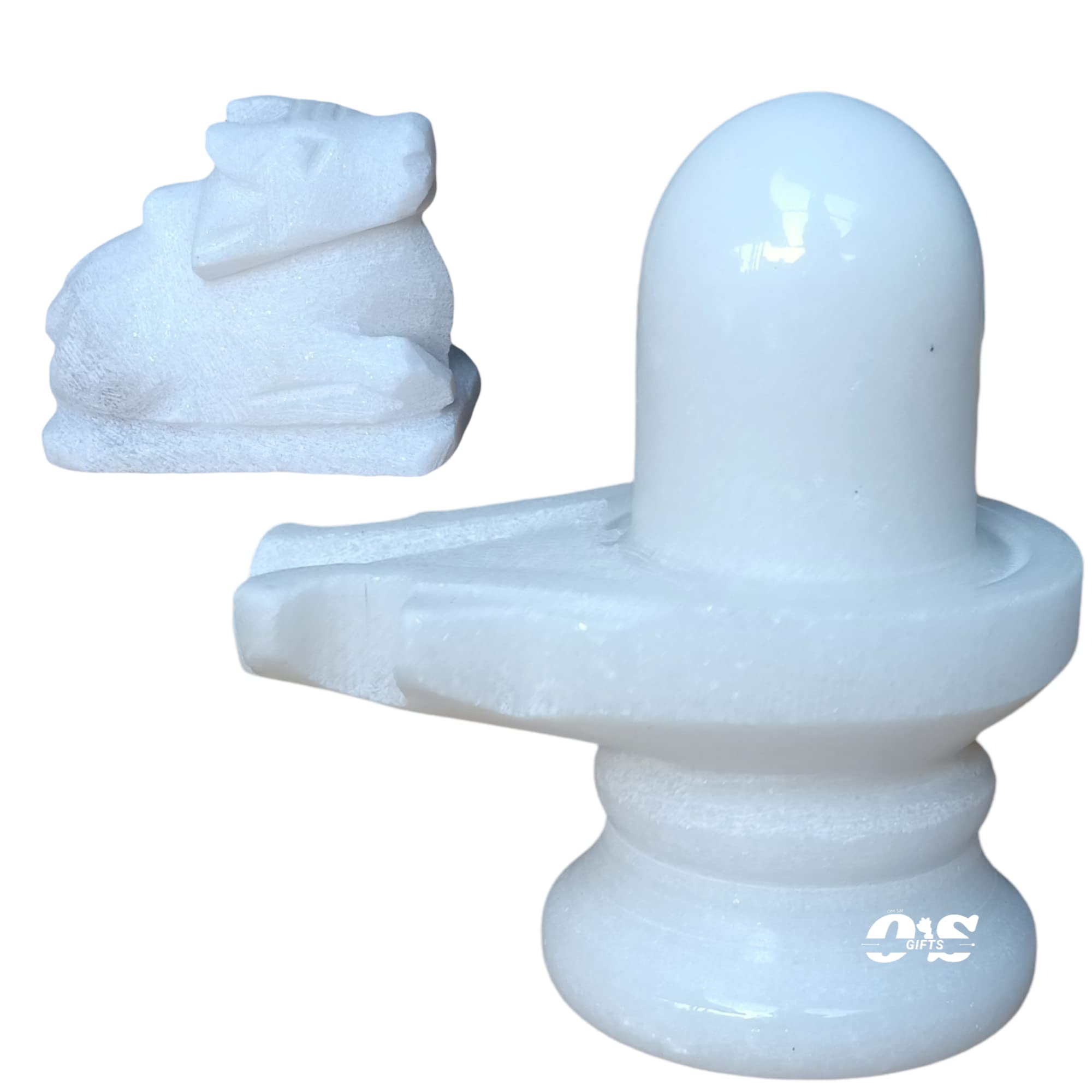 Buy OM SAI Shivling Nandi Pindi White Marble Stone for Pooja