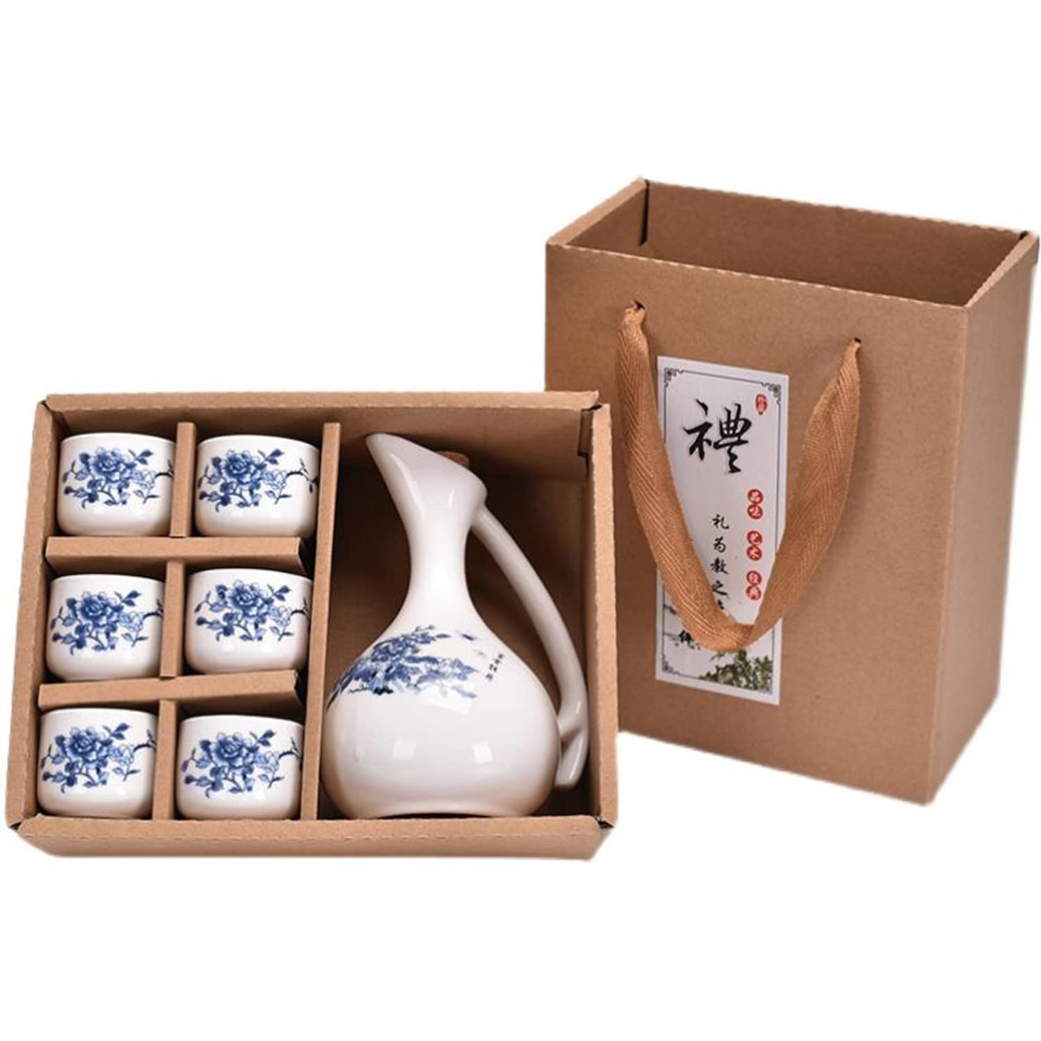 Service à saké en céramique haute qualité de 7 pièces au design élégant