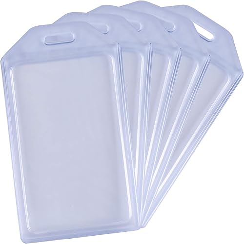 Vetoo Paquete de 5 soportes para tarjetas de identificación resistentes de plástico duro de silicona vertical suave y transparente para tarjetas de