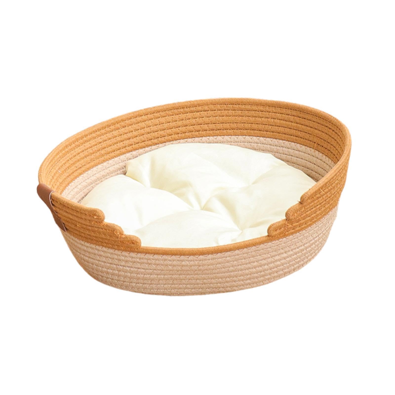 Bothyi Woven Cat Bed Basket with Cushion,Pet Accessories, Scratch Resistant Cat Lounge Bed, XL