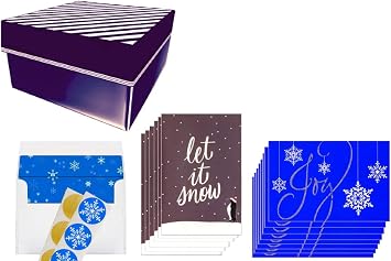 40 Boxed Embellished Christmas Cards Premium Glitter Holiday Greeting Cards with Lined Envelopes & Seals, in Keepsake Box Let it Snow & Joy [2 Designs]