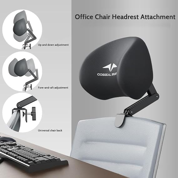 Office Chair Headrest Attachment, Universal Detachable Headrest for Office Chair, Memory Foam Neck Support Ergonomic for (Black)