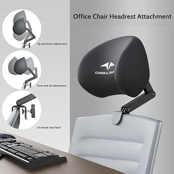 Office Chair Headrest Attachment, Universal Detachable Headrest for Office Chair, Memory Foam Neck Support Ergonomic for (Black)