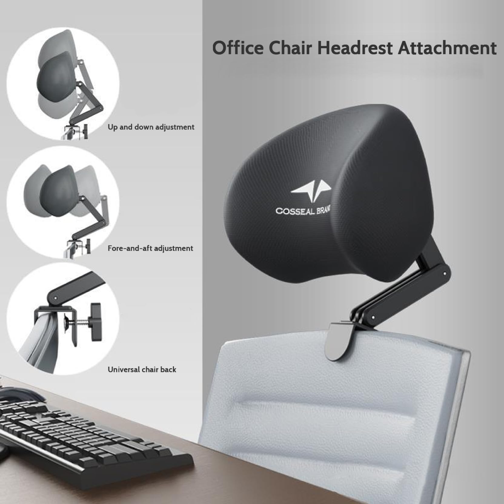 Soporte del cuello de la silla de oficina, accesorio de cabeza de oficina de ajustable y desmontable soporte ergonómico de cuello ergonómico para la cabeza de espuma de memoria cabezal de alm