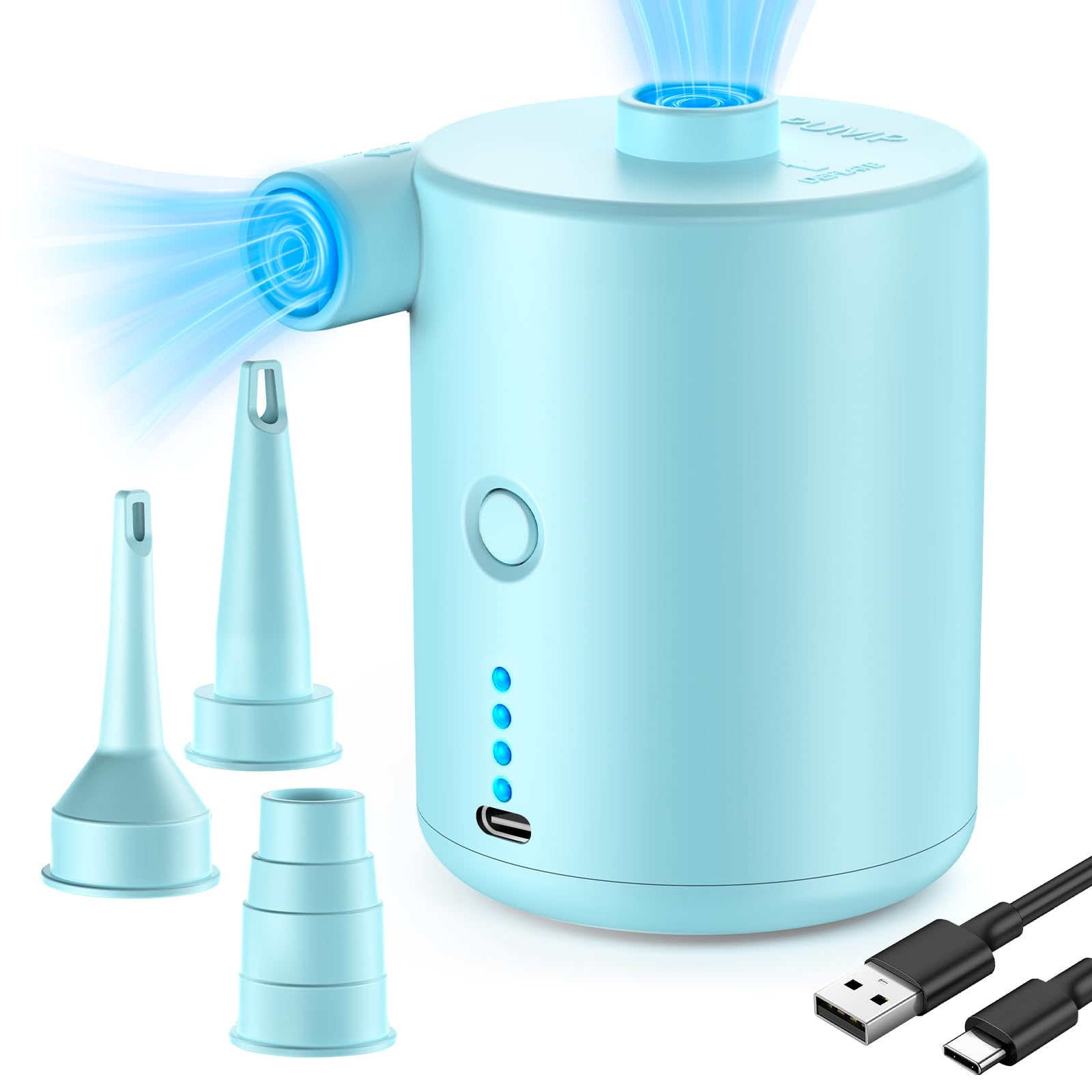 Electric Air Pump Portable Rechargeable: 4000mAh Air Pump for with Fast Inflating Compact Mini Air Bed Pump for Inflatable Swimming Pool Camping (BLUE) — image 1