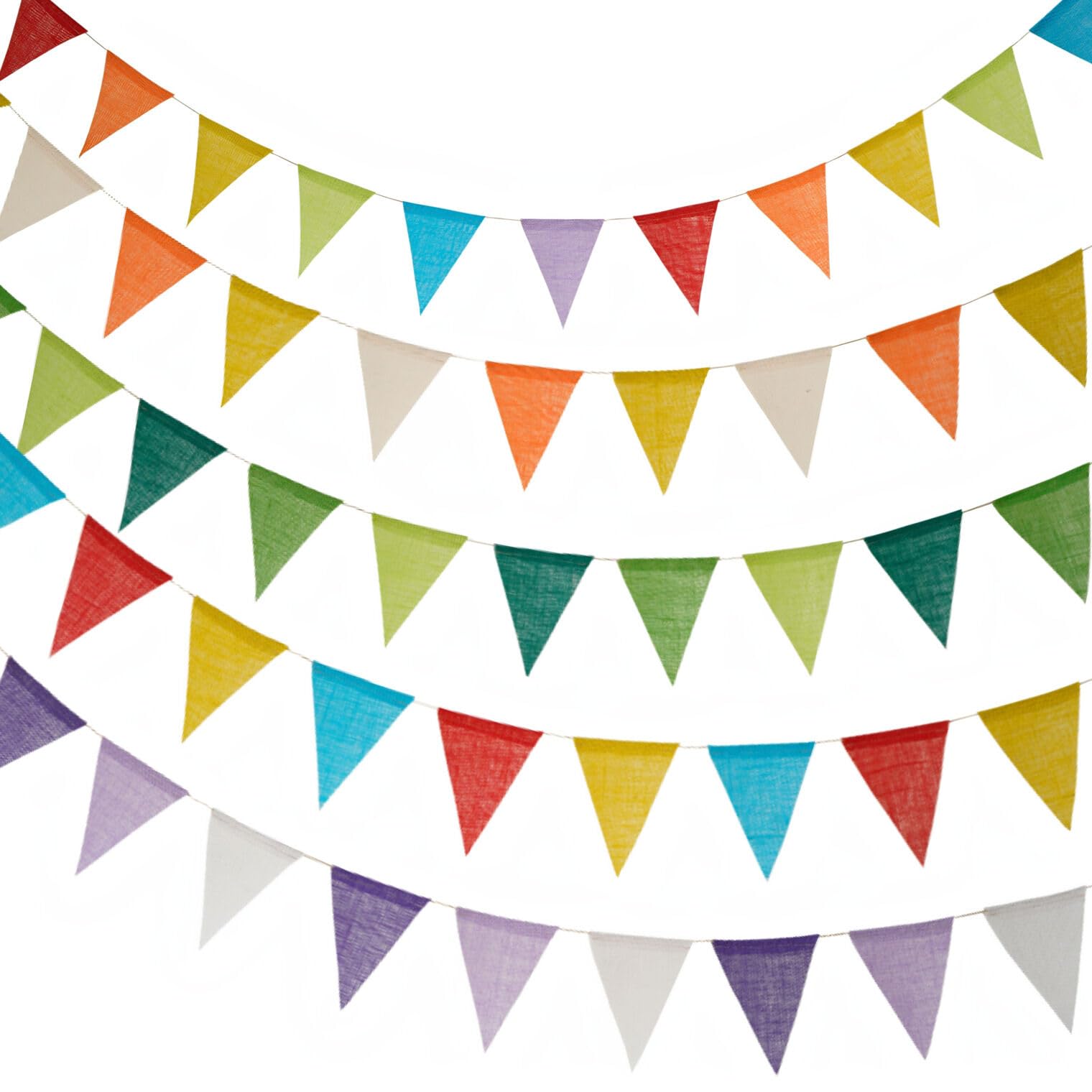 SHIFANQI 60PCS Waterproof Burlap Bunting Banner, 18M/59Ft Vintage Hessian Bunting Outdoor, Reusable Triangle Flags for Garden, Birthday, Wedding, Baby Shower, Party Decorations, Mixed Colors