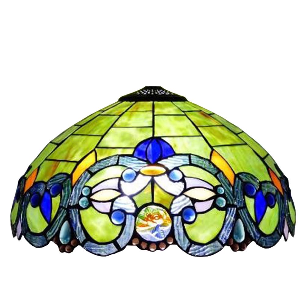 SaryEdge Large Tiffany Lamp Shade Replacement Only Baroque Style Stained Glass Lampshades, W16H9 Inch Glass Light Cover for Table Lamps Pendant Lamps Floor Lights,Pink，Green，Green
