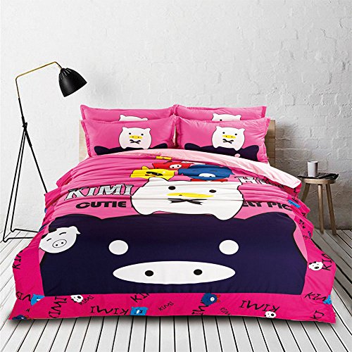 RuiHome 4pcs Queen Size Bedding Duvet Cover Sets for Teens Girls Boys Bedroom College Dorms, Lovely Pig Pattern Design