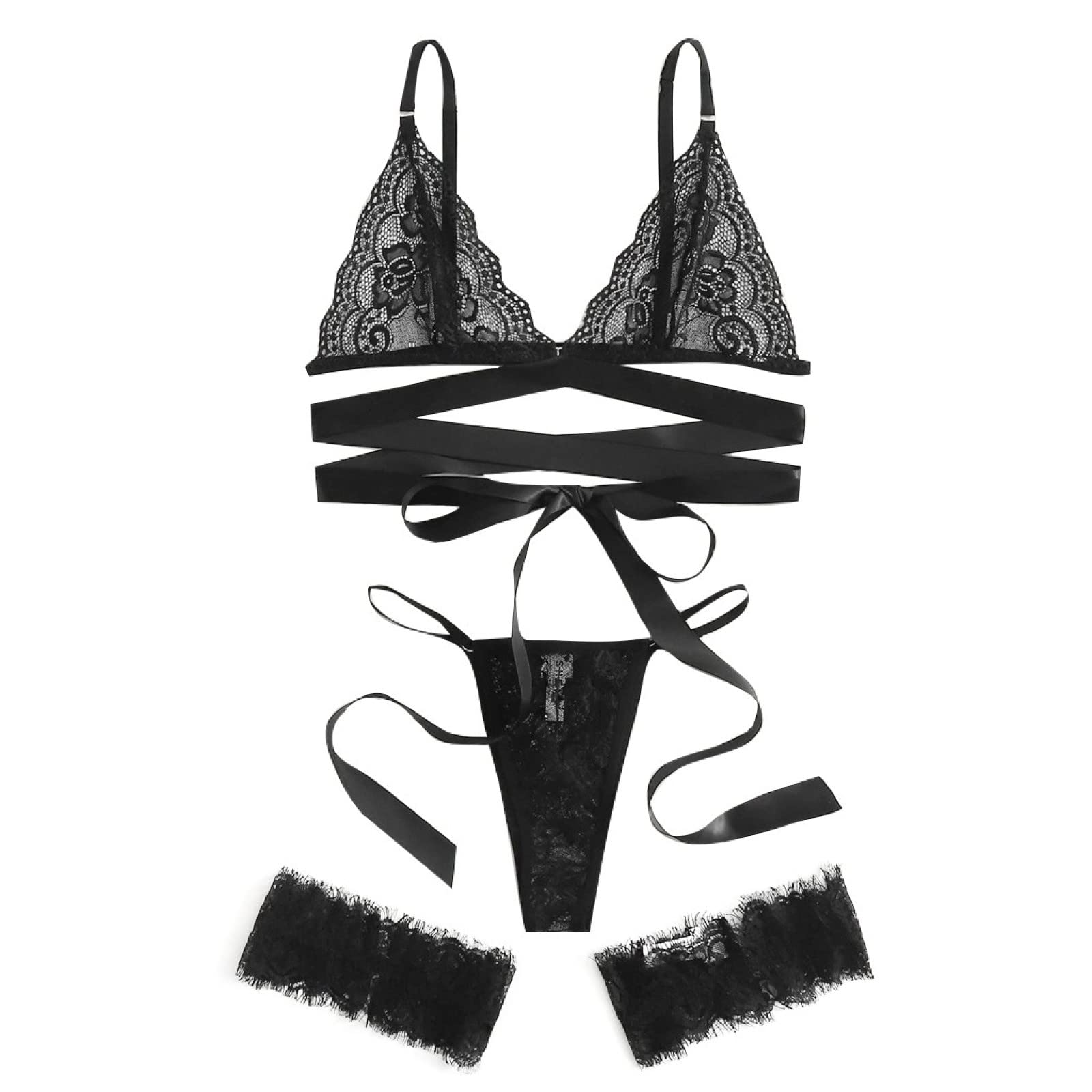 Pigiameria da Donna Lingerie Sexy per Intimo da Donna Sexy Set Reggiseno Perizoma Giarrettiera Lingerie Sexy Costumi in Pizzo Trasparente Traforato (CM) (C XXL)