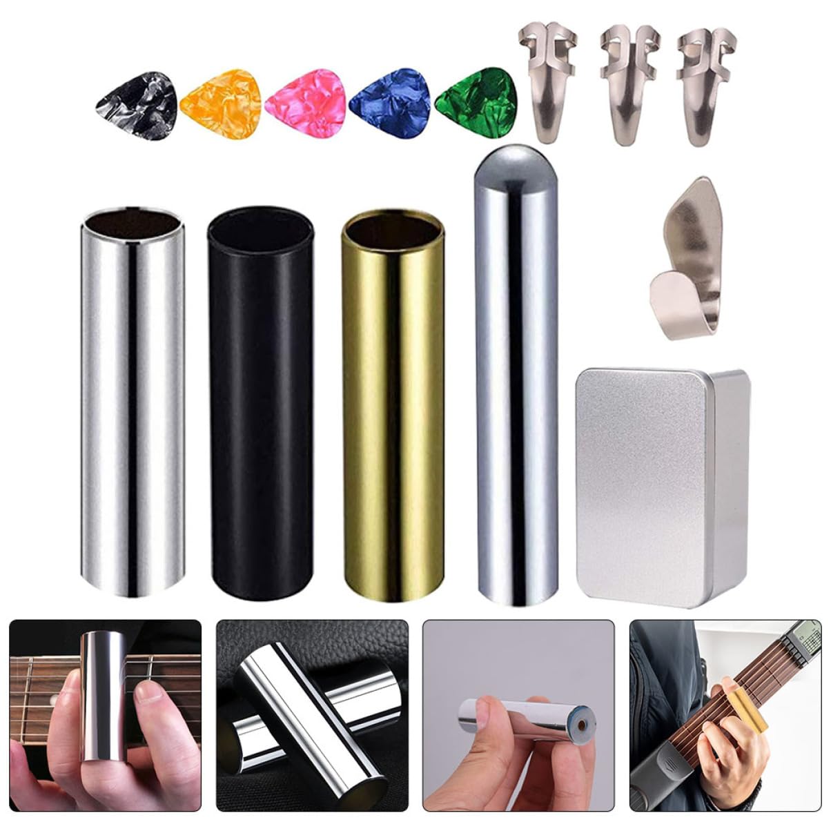 Kit de Slide para Guitarra 14 Piezas Caja Metálica